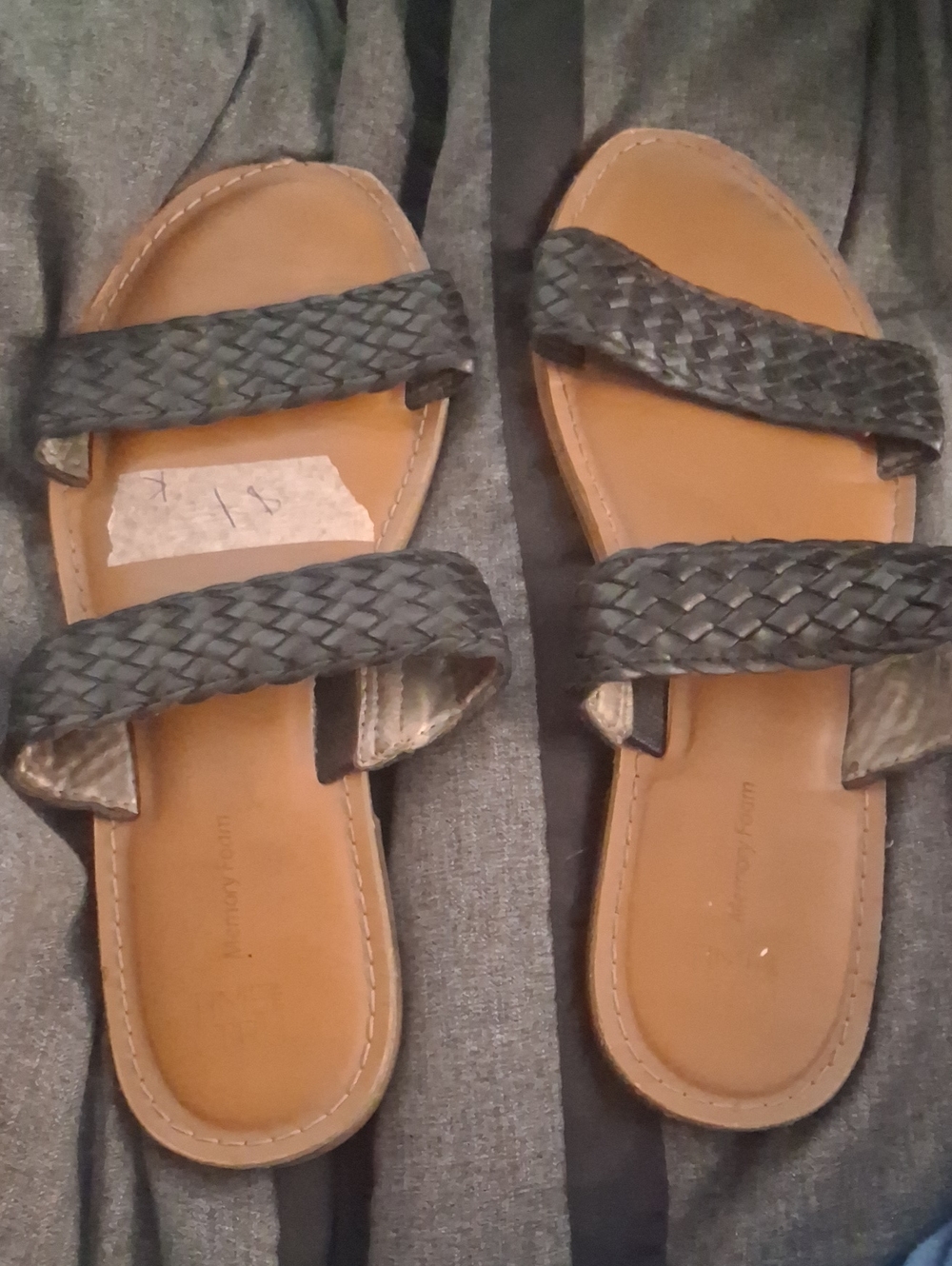 Time and Tru Black Woven Double-Strap Slide Sandals for Women